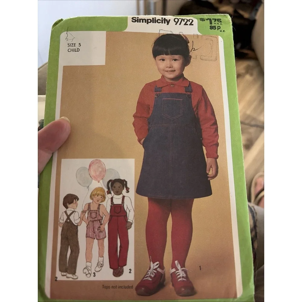 Simplicity 9722 Sewing Pattern Child 5 Jumper Overalls Shortalls Bibs Uncut 80s